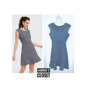 Draper James M Blue Stripe Dress Ponte Sleeveless Flare Bottom $115
